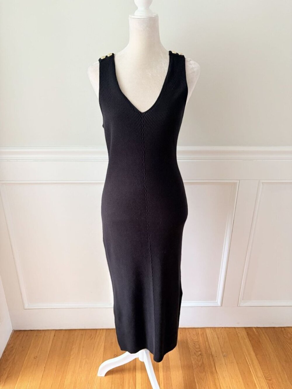 Holland Cooper Kensington Sleeveless Knit Dress Black Gold Hardware L - Picture 2 of 7